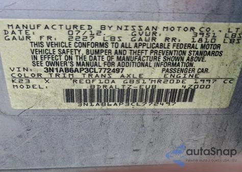 2012 Nissan Sentra 2.0 from USA, damaged, VIN 3N1AB6AP3CL772497